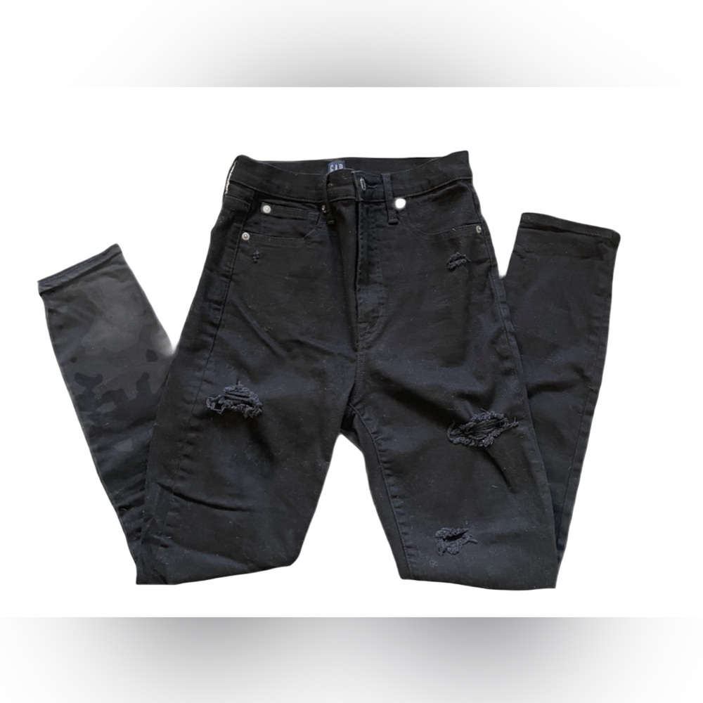 ❤️ GAP TRUE SKINNY BLACK DISTRESSED DENIM JEANS SIZE 28
